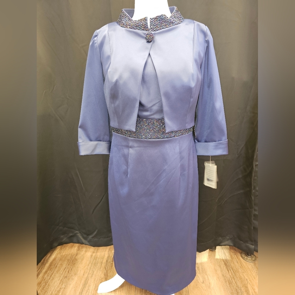 Blue, mother, bride, wedding, bridal, casual, church, beaded, midi, dress, coat